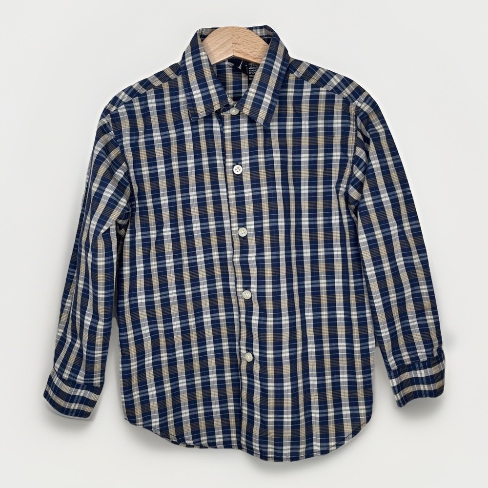 Nautica Shirt Boys Size Medium 5/6 Blue Plaid Button Down Plaid